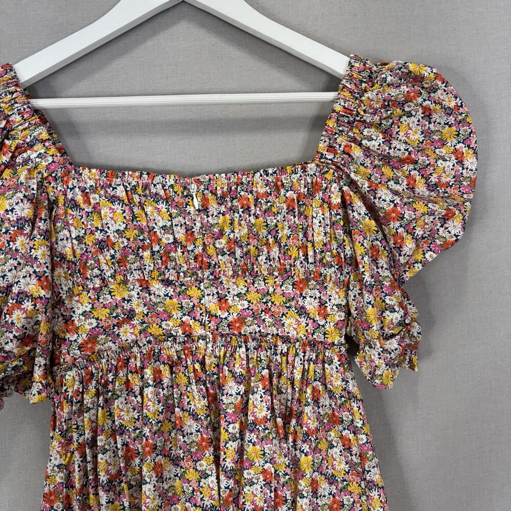 For Love & Lemons Libby Mini Dress‎ Womens XS Pink Floral Puff Sleeve Babydoll - Picture 7 of 13